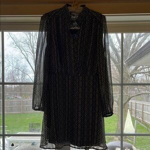 Black V-Neck Bishop Sleeve Cocktail Dress